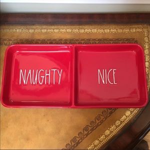 NWT Rae Dunn NAUGHTY & NICE 2 compartment Red Ceramic Tray